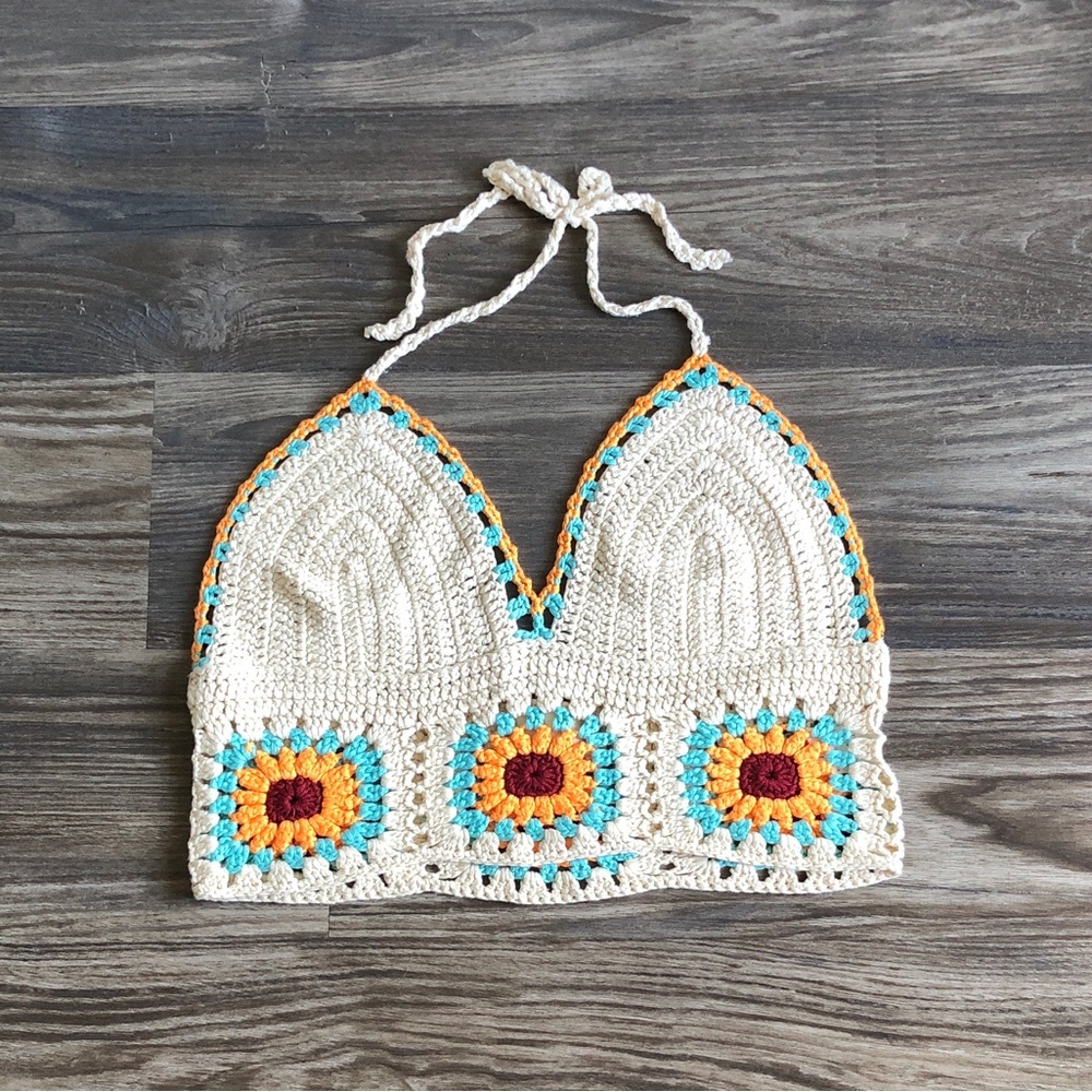 Altar’d State Crochet Knit Crop Top Swim Coverup Beachy S/M Halter